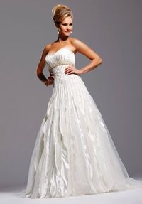 A-Line Sweetheart Floor Length Attached Satin/ Tulle Beading Wedding Dress Style Gwenyth